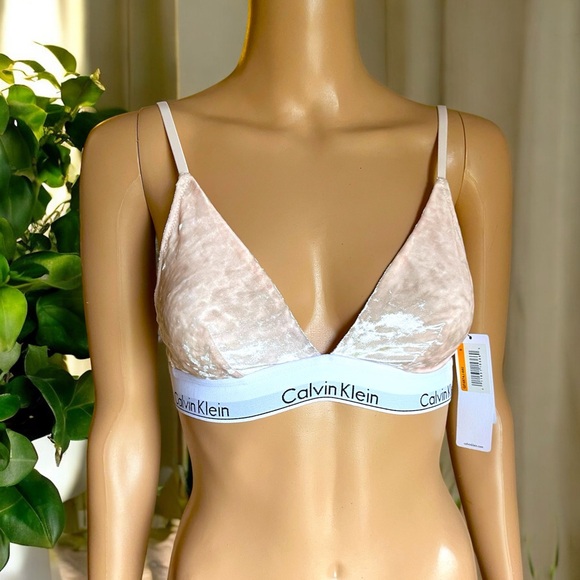New Calvin Klein Modern Pink Velvet Triangle Bra - Picture 12 of 16